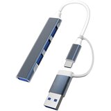 INF Dvofunkcijski Type-C na 4x USB-A hub, aluminij, prenosni Gray, (5000282764) | Shoptok.si