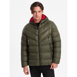 Ombre Men's quilted winter jacket with combined materials - dark olive green | shoptok.hr