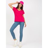 BASIC Feel Good Fuchsia cotton V-neck t-shirt BASIC | shoptok.hr