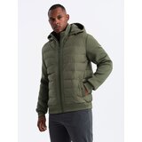 Ombre Men's quilted bomber jacket with high collar - dark olive green Cijene