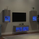  4-dijelni zidni TV ormarići s LED svjetlima boja hrasta Siva | Shoptok.si