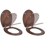 vidaXL Sedež za WC školjko s počasnim zapiranjem 2 kosa MDF rjav | Shoptok.si