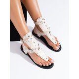 SHELOVET Beige gladiator flip-flops with rhinestones | shoptok.hr