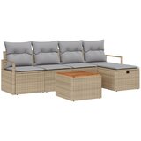  6-dijelni Vrtni Sofa Set s Jastucima Bež Poli Ratan Sofa za Dva s Skladištem i Jastucima Bež Poli Ratan | shoptok.hr