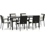  7-dijelni vrtni blagovaonski set s jastucima crni od poliratana Crna Dužina stola 200 cm | Shoptok.si