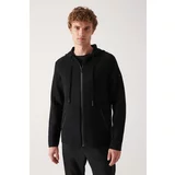 Avva Men's Black Hooded Collar Zippered Standard Fit Normal Cut Cardigan Coat