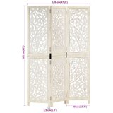 Sobna pregrada s 3 panela bijela 120x165 cm masivno drvo manga | Shoptok.si