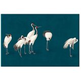  XXL slika - Evening by the pond - a group of cranes drawn in dry pastel on a dark turquoise background 240x160 | shoptok.hr