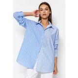 Trendyol Blue Striped Oversize / Wide Fit Woven Shirt Cene