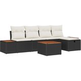  6-delni vrtni kavč set z blazinami črn poli ratan, (22093437) | Shoptok.si