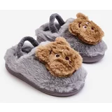 Kesi Children's fur slippers with teddy bear, Grey Dicera