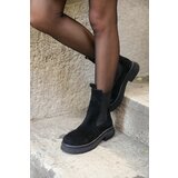 Madamra Black Women's Suede Boots with Rubber Detail Flat sole. Cene