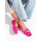 SHELOVET Suede moccasins with stones pink Cene