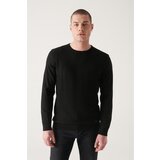 Avva Men's Black Crew Neck Cotton Textured Front Standard Fit Normal Cut Knitwear Sweater Cene