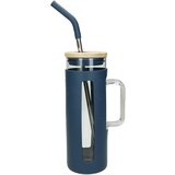 Brandani Kozarec s pokrovom in slamico Slim 600ml / moder / steklo, inox, silikon, les, (21317826) Cene