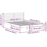  Krevetna konstrukcija Bijelo 140 x 210 cm Čvrsto borovo drvo | shoptok.hr