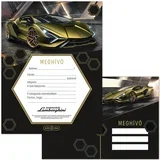 komplet 10 rumenih vabil z motivom Lamborghini in ovojnicami