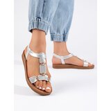 Shelvt Women's silver sandals with embellishments cene