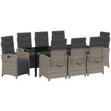 vidaXL 9-dijelni vrtni blagovaonski set s jastučićima sivi poli ratan, vrtni stol crni 200x80x73 cm staklo otporno na udarce Cijene
