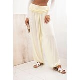 Kesi Włoski Women's viscose trousers with wide leg and ruffles yellow | Shoptok.si