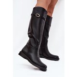 Boto Women's Flat Heel Boots with Strap and Gold Buckle Black Sylvena | shoptok.hr