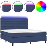 vidaXL Krevet box spring s madracem LED plavi 160x200 cm od tkanine | shoptok.hr