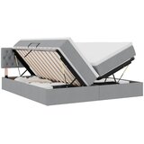 vidaXL Krevet S LED lampica Svijetlo siva 200 x 200 cm tkanina - Svjetlosiva 200 x 200 cm Dizajn s jastučićima | shoptok.hr