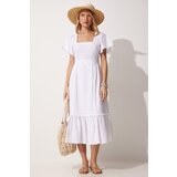  Women's White Square Collar Linen Dress | Eponuda.ba