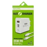 punjač 25W Usb A+ Type C + Lightning port + kabl Type C/Lightning bela