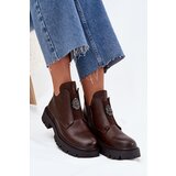 Boto Insulated Low Women's Ankle Boots With Decoration On Zipper Brown Lavira | Eponuda.ba