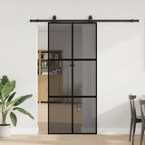  Klizna vrata s priborom crna 90 x 205 cm kaljeno staklo | shoptok.hr