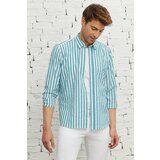AC&Co / Altınyıldız Classics Men's Green and White Slim Fit Slim Fit Shirt with Hidden Buttons Collar Cotton Shirt Cene