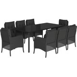  9-dijelni vrtni blagovaonski set s jastucima crni od poliratana Crna Dužina stola 200 cm | Shoptok.si