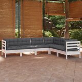The Living Store Vrtna sedežna garnitura 6-delna z blazinami bela trdna borovina - Vrtna Sedežna Garnitura, (21475839) | Shoptok.si