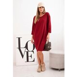 Kesi Włoski Plus Size women's dress with cotton in a simple cut and 3/4 sleeve burgundy | shoptok.hr