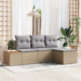 vidaXL 4-delni vrtni kavč set z blazinami Bež, poli ratan, akacijo | Shoptok.si