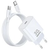 Remax RP-U71 Strujni punjač GaN 30W USB-C i USB-C na USB-C 1m kabl beli | ePonuda.com