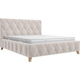 MID.YOU OBLAZINJENA POSTELJA 140 cm x 200 cm , les, tekstil, leseni material barve kapučina | Shoptok.si