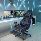  Ergonomska uredska stolica, igraći stol s LED svjetlima i sklopivom potporom za noge, plava. | shoptok.hr