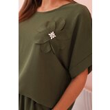 Kesi Włoski Women's viscose set with decorative flower and wide trousers - khaki | Shoptok.si