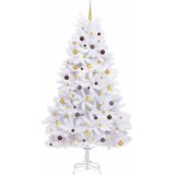  Umjetno božićno drvce 240 cm PVC i čelik Bijela - Bijela Ø 120 x 240 cm s 300 LED-ica i zlatnim/brončanim kuglicama | shoptok.hr