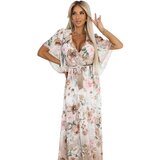numoco basic 603-2 Airy wrap maxi dress with floral pattern – beige roses | Shoptok.si