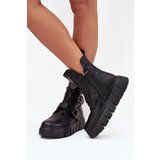 VINCEZA Leather Insulated Women's Ankle Boots On Platform With Buckles | Shoptok.si