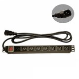  230V razvodni PDU panel 19"/1U sa 8 x C19 utičnih mesta, prekidačem, metalnim kućištem i 3 x 2.5mm² kablom 1.8m sa C20 utikačem (PDU-8C19-1U-C20) | ePonuda.com