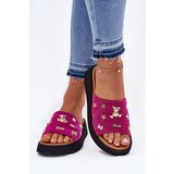 VINCEZA Women's Suede Slippers With Pins Fuchsia 66741 | Shoptok.si