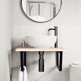  Zidna polica za umivaonik od čelika i masivne hrastovine Smeđa 60 x 60 x 2.5 cm | shoptok.hr