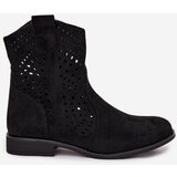 Boto Openwork Women's Ankle Boots Flat Heel Black Amisna | Shoptok.si