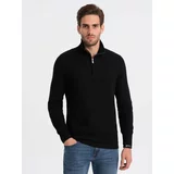 Ombre Men's knitted sweater with spread collar - black