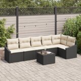vidaXL 6-delni vrtni jedilni set s blazinami rjava poli ratan | Shoptok.si
