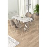 Hanah home trpezarijski set Lai, sto i 4 stolice, ploča u dekoru belog mermera, hromirane noge, kapućino tkanina Babyface | Eponuda.com